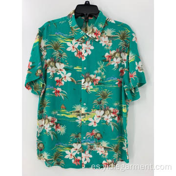 Camisa estampada tropical verde para hombre